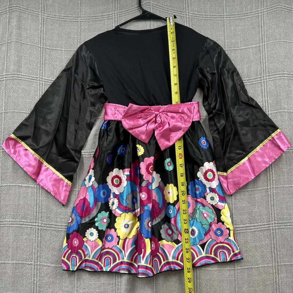 Spirit Halloween GEISHA Costume Girls Medium 7-10 Black Pink Silky Dress Up Play